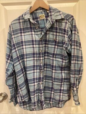 Vintage 90s Flannel Light Blue Plaid Button-Down Shirt